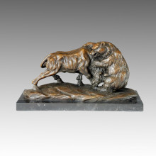 Sculpture en bronze animal Bourse de bétail et d&#39;ours Statue en laiton intérieur Tpal-079